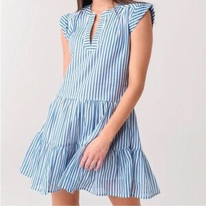Oliphant Roll Sleeve Dress, Blue Stripe - XS